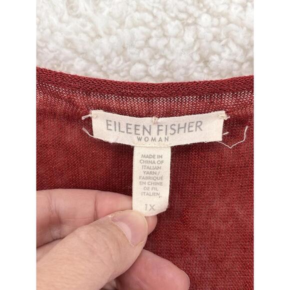 Eileen Fisher Women's Tunic Top Size 1X Red High Low Hem Linen Blend Lightweight - Picture 4 of 9